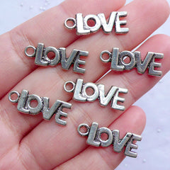 Silver Love Letter Charms | Small Love Drops | Word Charm | Love Message Jewellery | Wedding Supplies | Valentine's Day Gift Decoration (6pcs / Tibetan Silver / 8mm x 21mm)