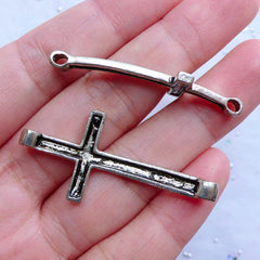 CLEARANCE Big Cross Connector Charms | Large Cross Link | Christian Charm Bracelet | Catholic Jewellery | Religion Charm Supplies (2pcs / Tibetan Silver / 20mm x 42mm)