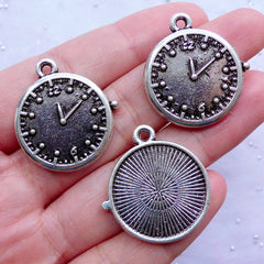 Clock Bezel Charms | Round Bezel Tray | Silver Bezel Setting | 20mm Cabochon Bases | Cameo Holder | Jewelry Mounting Supplies (3pcs / Tibetan Silver / 25mm x 27mm)