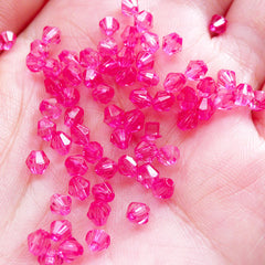 4mm Bicone Beads | Faceted Rhombus Acrylic Beads | Small Plastic Spacer Bead | Beading Jewellery (100pcs / Transparent Magenta / Dark Pink)