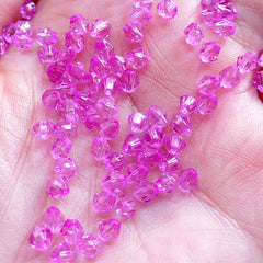 4mm Rhombus Beads | Plastic Bicone Beads | Faceted Acrylic Beads | Small Spacer Beads | Beading Components (100pcs / Transparent Magenta Purple)