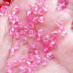 Rhombus Beads in 4mm | Tiny Bicone Beads | Acrylic Spacer Beads | Faceted Diamond Bead | Plastic Gemstone Beads | Jewelry Supplies (100pcs / Transparent Pink)