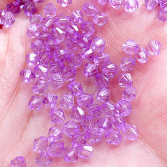 Bicone Acrylic Beads in 4mm | Small Diamond Beads | Rhombus Spacer Beads | Plastic Crystal Bead | Gemstone Beads | Faceted Bead Supply (100pcs / Transparent Purple)