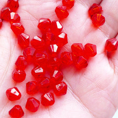 Acrylic Bicone Beads in 6mm | Plastic Rhombus Beads | Spacer Beads | Faceted Crystal Beads | Gemstone Beads | Beading Components (80pcs / Transparent Red)