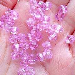 Faceted Rhombus Beads | 6mm Bicone Beads | Plastic Diamond Beads | Spacer Beads | Acrylic Crystal Beads | Fake Gemstone Beads | Beading Components (80pcs / Transparent Light Purple)