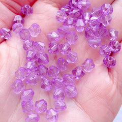 Kawaii Bicone Beads in 6mm | Rhombus Beads | Plastic Crystal Beads | Acrylic Gemstone Beads | Faceted Spacer Beads | Embellishments (80pcs / Transparent Purple)