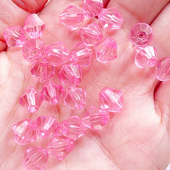 Kawaii Rhombus Beads in 8mm | Bicone Beads | Acrylic Bead Supplies | Plastic Crystal Beads | Faceted Gemstone Spacer Beads | Beading Supplies (50pcs / Transparent Pink)