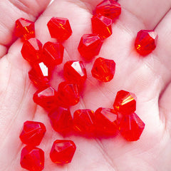 Rhombus Beads | 8mm Bicone Beads | Plastic Bead Supply | Faceted Beads | Acrylic Spacer Beads | Jewellery Making Supplies (50pcs / Transparent Red)