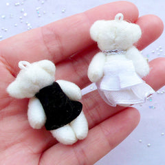 Wedding Bear Toy Charms | Bride and Groom Stuffed Toy Charms | Small Plush Doll Charms | Fabric Animal Toy Charms | Soft Toy Charms | Cuddly Toy Charm (2 Pieces / 25mm x 36mm)