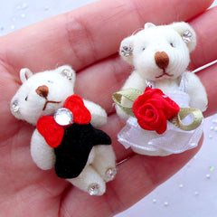 Wedding Bear Toy Charms | Bride and Groom Stuffed Toy Charms | Small Plush Doll Charms | Fabric Animal Toy Charms | Soft Toy Charms | Cuddly Toy Charm (2 Pieces / 25mm x 36mm)
