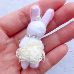 Cuddly Toy Charm | Fabric Bunny Doll Charm | Rabbit Toy Charm | Stuffed Doll Charm | Plush Toy Charm | Small Animal Doll Charm | Soft Toy Charm (Cream / 25mm x 50mm)