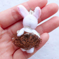 Small Rabbit Doll Charm | Bunny Toy Charm | Fabric Animal Doll Charm | Soft Toy Charm | Cuddly Toy Charm | Stuffed Toy Charm | Plush Doll Charm (Brown / 25mm x 50mm)
