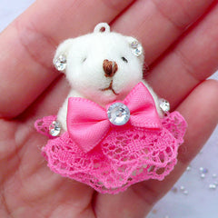 Small Bear Doll Charm | Animal Toy Charm | Fabric Doll Charm | Soft Toy Charm | Cuddly Doll Charm | Stuffed Toy Charm | Plush Doll Charm (Dark Pink / 25mm x 35mm)