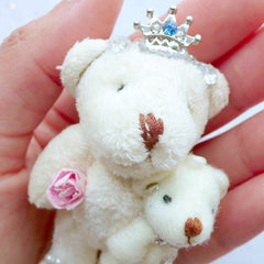 Kawaii Bear Toy Charm | Bear Mother and Son | Stuffed Animal Doll Charm | Soft Toy Charm | Small Fabric Doll Charm | Plush Toy Charm | Cuddly Doll Charm (Cream White / 40mm x 75mm)