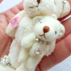 Kawaii Bear Toy Charm | Bear Mother and Son | Stuffed Animal Doll Charm | Soft Toy Charm | Small Fabric Doll Charm | Plush Toy Charm | Cuddly Doll Charm (Cream White / 40mm x 75mm)