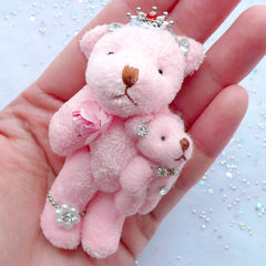 Bear Mother and Child Charm | Stuffed Bear Toy Charm | Small Animal Toy Charm | Soft Doll Charm | Fabric Toy Charm | Plush Doll Charm | Cuddly Toy Charm | Mother's Day Gift (Pink / 40mm x 75mm)