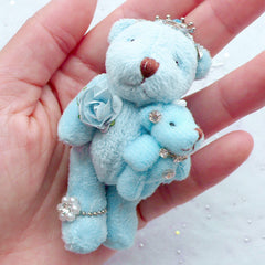 Stuffed Bear Doll Charm | Bear Mom and Son Charm | Small Plush Toy Charm | Fabric Animal Doll Charm | Soft Toy Charm | Cuddly Doll Charm | Newborn Gift (Blue / 40mm x 75mm)