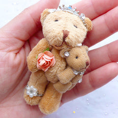 Bear Plush Toy Charm | Bear Family Charm | Small Stuffed Toy Charm | Animal Toy Charm | Soft Fabric Doll Charm | Cuddly Toy Charm | Gift for New Mom (Brown / 40mm x 75mm)