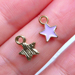 Tiny Star Charms | Enamel Star Charm | Cute Enamelled Pendant | Mini Star Drops | Color Charm | Kawaii Fairy Kei Jewelry Making (5pcs / Gold & Purple / 7mm x 9mm)