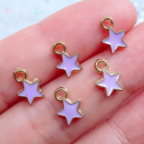 Tiny Star Charms | Enamel Star Charm | Cute Enamelled Pendant | Mini Star Drops | Color Charm | Kawaii Fairy Kei Jewelry Making (5pcs / Gold & Purple