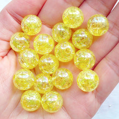12mm Crackle Beads | Round Acrylic Beads | Chunky Cracked Beads | Kawaii Ball Beads | Plastic Gumball Bead | Bubblegum Bead | Aurora Borealis Necklace & Bracelet DIY (AB Clear Yellow / 15pcs)