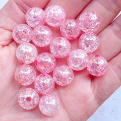 Kawaii Acrylic Beads | 12mm Cracked Gumball Beads | Crackle Plastic Beads | Bubblegum Beads | Fairy Kei Beads | Iridescent Round Beads | Chunky Jewelry Making (AB Clear Pink / 15pcs)