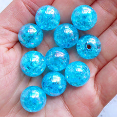 Chunky Cracked Beads | 14mm Crackle Round Beads | Acrylic Gumball Beads | Bubblegum Beads | Cute Ball Beads | Aurora Borealis Beads | Kawaii Plastic Bead Supply (AB Clear Blue / 10pcs)