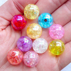 Assorted Cracked Beads | 14mm Crackle Bead Assortment | Kawaii Acrylic Bead Mix | Plastic Gumball Beads | Chunky Bubblegum Beads | Holographic Ball Beads | Iridescent Round Beads (Aurora Borealis Colors / 10pcs)