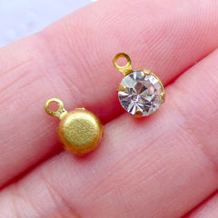 Glass Rhinestone Charms in 5mm | Mini Crystal Gem Drop | Diamond Dangles | Tiny Faceted Rhinestone Pendant | Bling Bling Jewellery Making (6pcs / Antique Gold & Clear / 5mm x 8mm)