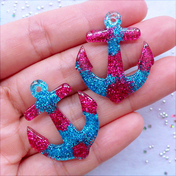 CLEARANCE Kawaii Resin Charms, Nautical Pendant with Glitter, Glitte, MiniatureSweet, Kawaii Resin Crafts, Decoden Cabochons Supplies