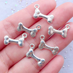 Small Dog Bone Charms | Silver Bone Pendant | Animal Pet Jewellery Making | Kawaii Charm Bracelet & Necklace DIY | Gift for Dog Lover (6pcs / Silver / 11mm x 17mm / 2 Sided)