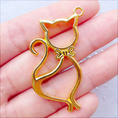 Cat Open Bezel Charm | Kitty Outline Pendant | Hollow Cat Charm | Kawaii Animal Charm | Epoxy Resin Art Supplies | UV Resin Jewellery Making (1 piece / Gold / 24mm x 47mm / 2 Sided)