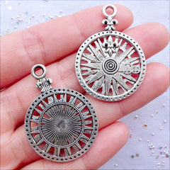 Fleur de Lis Compass Charms | Nautical Navigation Pendant | Assemblage Steampunk Jewellery | Jewelry for Scout | Keychain Charm DIY | Bag Charm Making (3 pcs / Tibetan Silver / 26mm x 37mm)