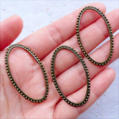 Oval Frame Charms | Outlined Oval Pendant | Dollhouse Miniature Wall Painting Frame | Memory Jewellery | Picture Jewelry | Craft Supplies (3 pcs / Antique Bronze / 23mm x 42mm / 2 Sided)