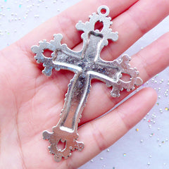 Large Cross Charm with Filigree Flower Pattern | Decorative Cross Pendant | Big Floral Cross Charm | Religion Charm Necklace | Christian Charm | Catholic Charm | Faith Charm (1 piece / Tibetan Silver / 53mm x 74mm)