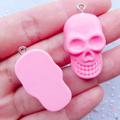 CLEARANCE Resin Skull Charms | Kawaii Skull Cabochons with Eye Pin | Halloween Party Decor | Sweet Goth Jewellery DIY | Spooky Phone Case Deco | Decoden Supplies (2pcs / Pink / 19mm x 33mm / Flat Back)