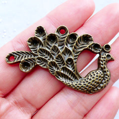 CLEARANCE Large Peacock Charm Connector | Big Peacock Pendant | Bird Charm | Animal Jewellery Making | Necklace DIY | Zakka Supplies (1 piece / Antique Bronze / 46mm x 25mm)
