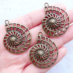 CLEARANCE Large Nautilus Charms | Outlined Seashell Pendant | Hollow Sea Shell Charm | Beach Charm | Marine Life Jewellery | Ocean Charm | Earrings Making (3pcs / Antique Bronze / 28mm x 35mm)