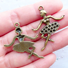 CLEARANCE Ballet Dancer Charms | Ballerina Pendant | Dancing Lady Charm | Jewellery for Ballet Performers | Wine Glass Charm Making | Bookmark Charm DIY (3 pcs / Antique Bronze / 29mm x 34mm)