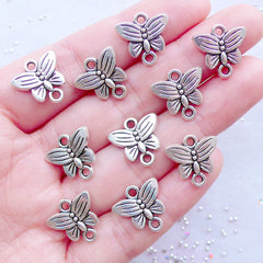 Silver Butterfly Charm Connectors | Small Insect Pendant | Spring Charm | Butterfly Bracelet Making | Nature Jewellery DIY | Animal Charm Supplies (10pcs / Tibetan Silver / 14mm x 14mm)