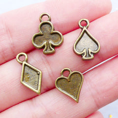 Poker Suit Charms | Suits of Playing Card Pendant | Mini Spade Charm | Tiny Heart Charm | Small Club Charm | Little Diamond Charm | Casino Jewellery | Alice in Wonderland Charm (4pcs / Antique Bronze)