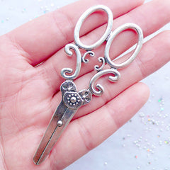 Large Scissors Charm in Victorian Style | Huge Scissors Pendant | Sewing Charm | Hairdresser Jewelry | Gift for Hair Stylist | Barber Shop Tool Charm | Whimsical Necklace (1 piece / Tibetan Silver / 30mm x 73mm / 2 Sided)