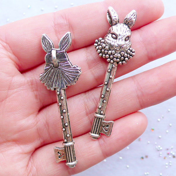 Bunny Key Charms | Rabbit Head Key Pendant | Alice in