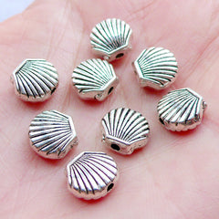 Seashell Beads | Silver Sea Shell Bead | Small Marine Life Beads | Sealife Jewellery | Mini Sea Animal Bead | Ocean Creature Beads | Summer Beach Bracelet DIY (8 pcs / Tibetan Silver / 9mm x 8mm / 2 Sided)