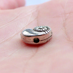 Nautilus Shell Beads | Silver Seashell Beads | Sea Shell Jewellery | Mini Marine Life Beads | Sealife Beads | Sea Animal Beads | Ocean Creature Beads | Beach Party Decoration | Small Hole Beads (6 pcs / Tibetan Silver / 11mm x 8mm / 2 Sided)