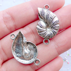 Silver Nautilus Shell Charm Connectors | Seashell Pendant | Sea Shell Charm | Marine Life Jewelry | Sealife Charm | Ocean Jewellery | Beach Necklace & Bracelet Making (2 pcs / Tibetan Silver / 15mm x 27mm)