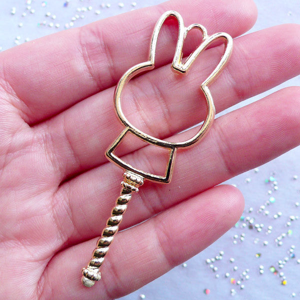 CLEARANCE Bunny Key Open Back Bezel Charm | Rabbit Key Pendant | Kawaii Charm for UV Resin Filling | Hollow Outline Charm | Epoxy Resin Art | Resin Jewelry Making (1 piece / Gold / 24mm x 65mm)