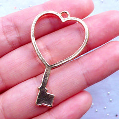 CLEARANCE Heart Key Open Bezel Pendant | Kawaii Key Charm | Outline Hollow Charm for Epoxy Resin Filling | UV Resin Art | Resin Jewelry DIY (1 piece / Gold / 26mm x 44mm)