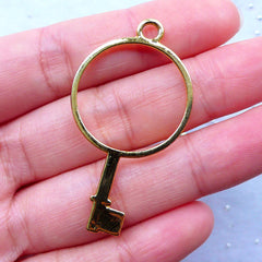 CLEARANCE Round Open Bezel Charm Blank | Gold Key Pendant | Outline Hollow Pendant for Resin Filling | UV Resin Supplies | Kawaii Jewelry Craft (1 piece / Gold / 25mm x 46mm)