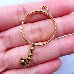 CLEARANCE Round Open Bezel Charm Blank | Gold Key Pendant | Outline Hollow Pendant for Resin Filling | UV Resin Supplies | Kawaii Jewelry Craft (1 piece / Gold / 25mm x 46mm)